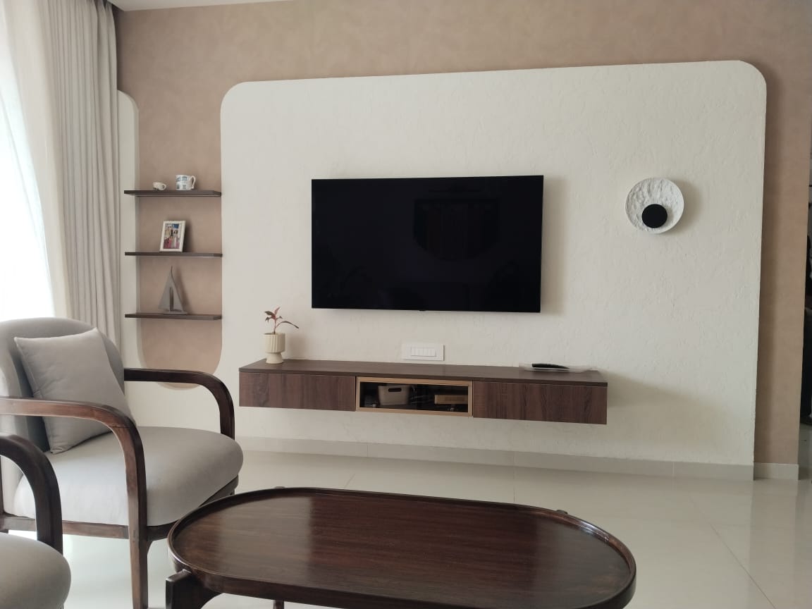 Living room TV wall with floating console